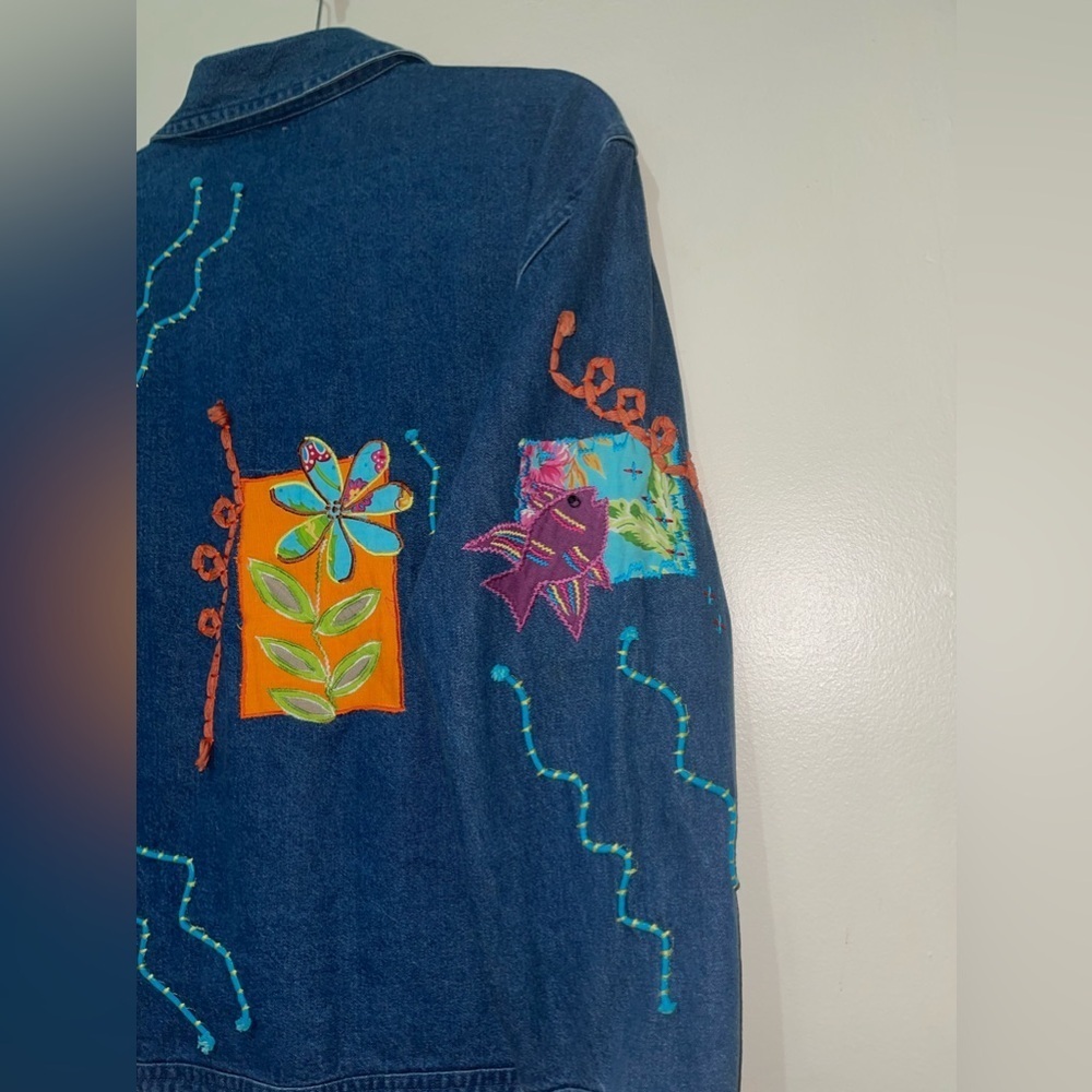 Vintage Artsy Embroidered 3D Popart Denim Jacket - Picture 12 of 16